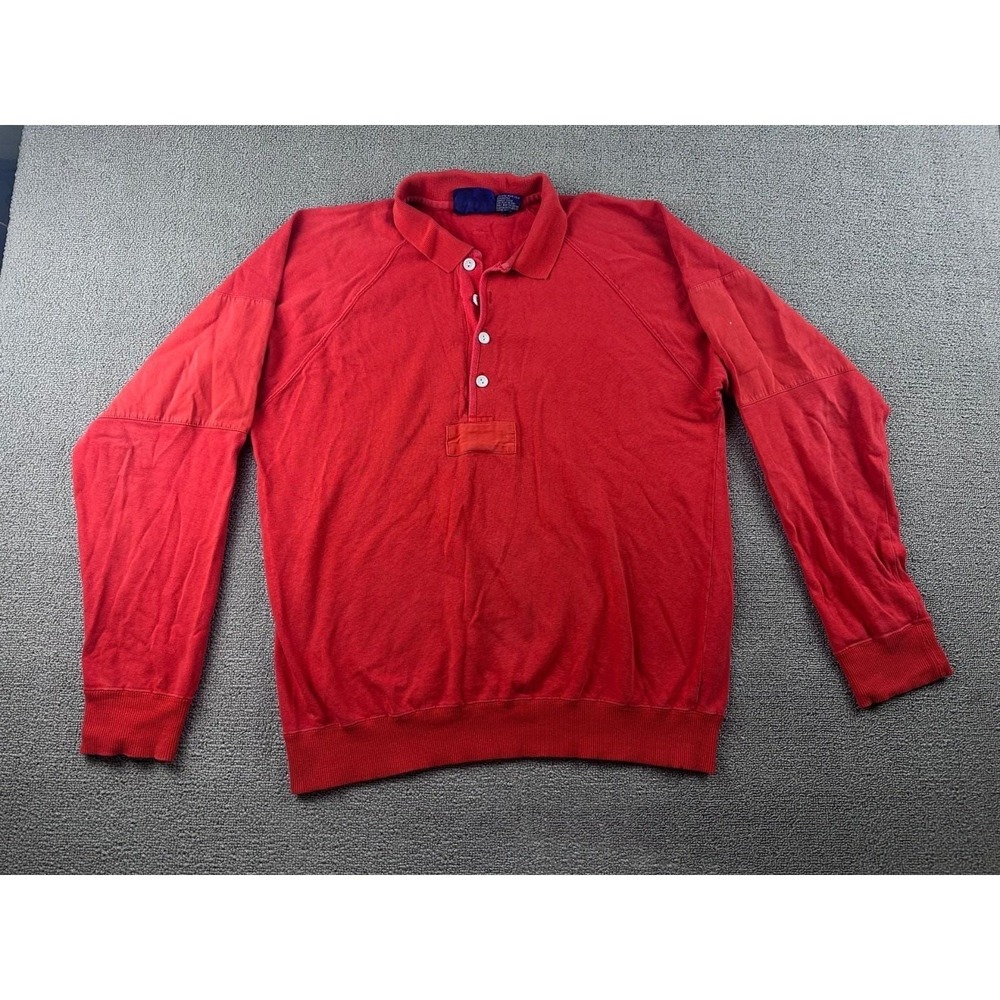 Vintage Pacific Club Polo Shirt Men L Red Cotton Long Sleeve Preppy Rugby 80s